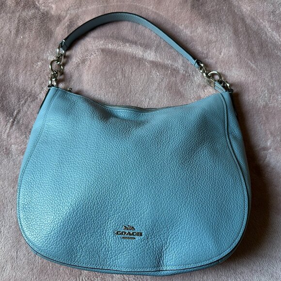 Authentic Coach Elle Pebbled Leather Hobo Convertible Shoulder Bag Light Blue - Picture 1 of 16